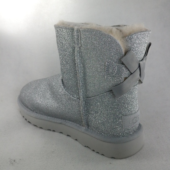UGG Womens Mini Bailey Bow Silver Sparkle PAIR Boots NEW Sz 6